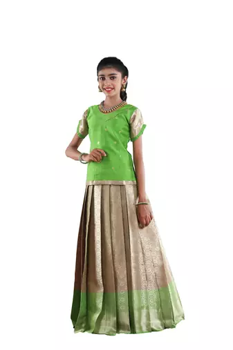 Green golden aster pattu pavadai