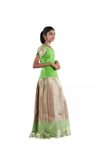 Green golden aster pattu pavadai