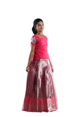 Pink golden aster pattu pavadai 2