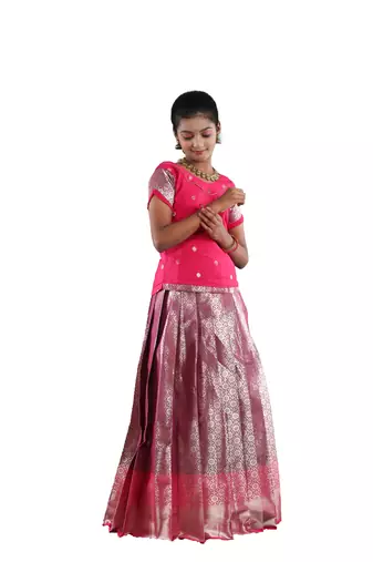 Pink golden aster pattu pavadai