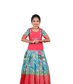 Girls ramar green kalamkari peacock pattu pavadai