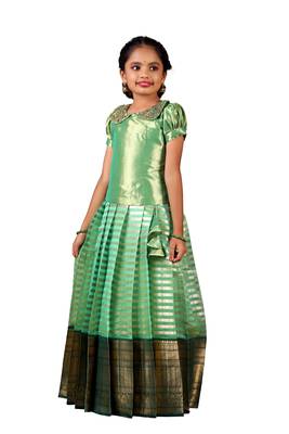 Green golden pillar pattu pavadai 1