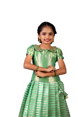 Green golden pillar pattu pavadai 2