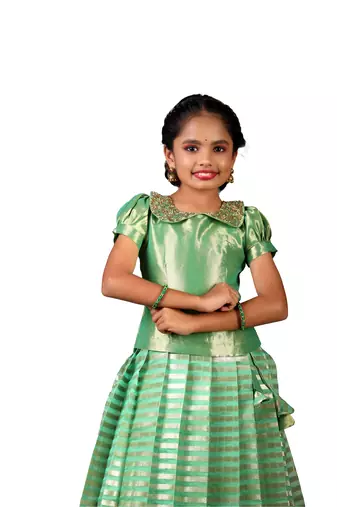 Green golden pillar pattu pavadai