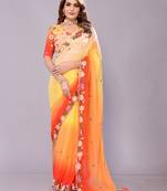 Orange embriodred georgette sequiend saree with blouse piece