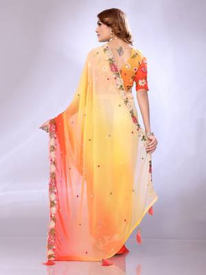 Orange embriodred georgette sequiend saree with blouse piece 4