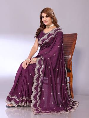 Magenta embriodred art silk neckless saree with blouse piece 1