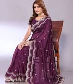 Magenta embriodred art silk neckless saree with blouse piece