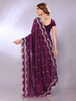 Magenta embriodred art silk neckless saree with blouse piece 3