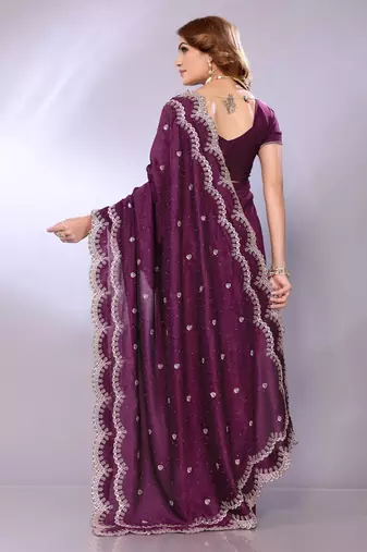 Magenta embriodred art silk neckless saree with blouse piece