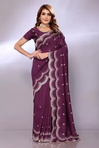 Magenta embriodred art silk neckless saree with blouse piece