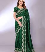 Green embriodred Art silk neckless saree with blouse piece