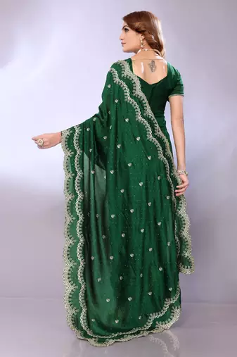 Green embriodred Art silk neckless saree with blouse piece