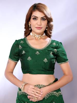 Green embriodred Art silk neckless saree with blouse piece 4
