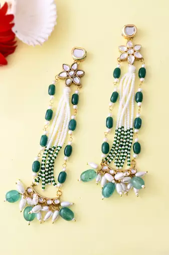 Long pearl kundan earrings
