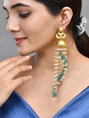 Long spiral pearl jhumka earrings 1