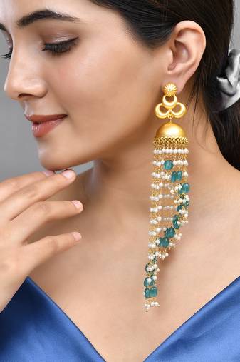 Long spiral pearl jhumka earrings