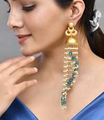 Long spiral pearl jhumka earrings