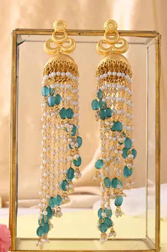Long spiral pearl jhumka earrings