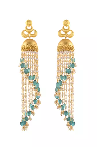 Long spiral pearl jhumka earrings