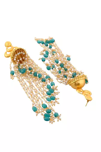 Long spiral pearl jhumka earrings