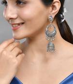 Long oxidised silver chandbali earrings