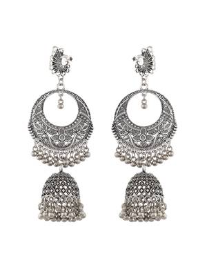 Long oxidised silver chandbali earrings 3