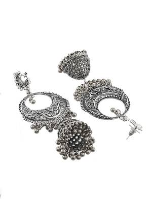 Long oxidised silver chandbali earrings 4