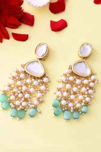 Long kundan pearl earrings