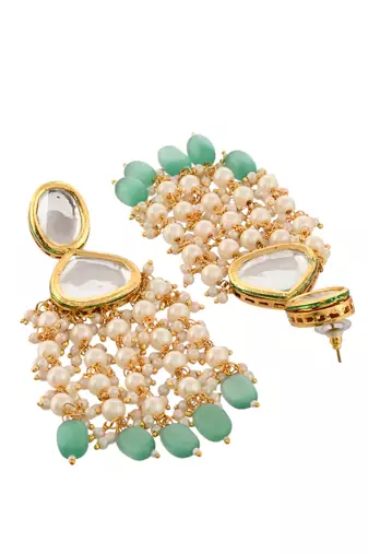 Long kundan pearl earrings