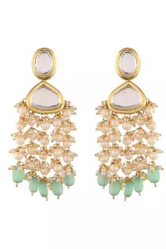 Long kundan pearl earrings