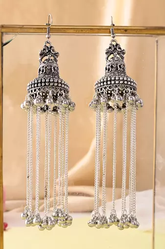 Oxidised silver long jhumki