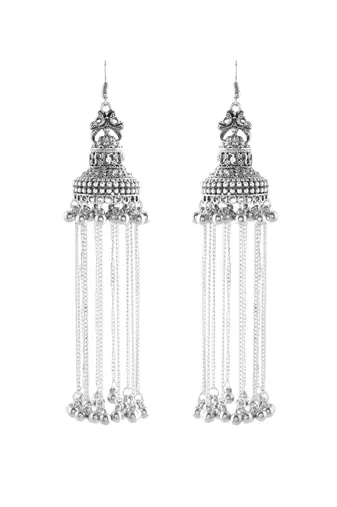 Oxidised silver long jhumki