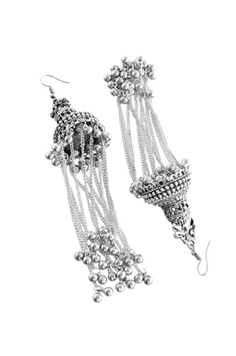 Oxidised silver long jhumki
