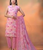 Pink cambric cotton fabric foil printed festive wear suit