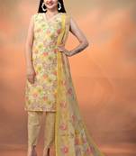 Yellow cambric cotton fabric foil printed festive wear suit