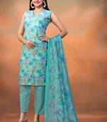 Blue cambric cotton fabric foil printed festive wear suit