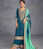 Rama chinon fabric bandhani printed palazzo dress with designer embroidery work