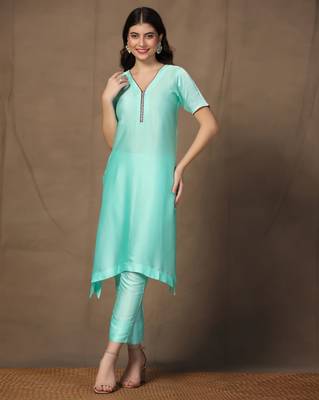 SHADES OF FAASHION Women Mint Green stain suit set  1