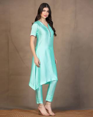SHADES OF FAASHION Women Mint Green stain suit set  2