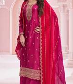 Rani pink georgette silk plus size suits with swarovski diamonds