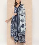 Navy blue viscose designer floral printed ethnic salwar suit