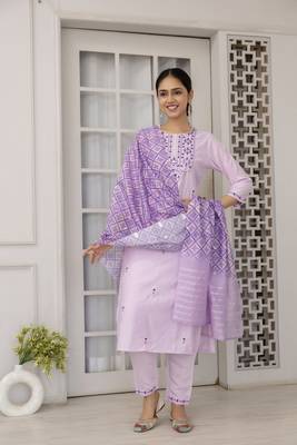 Lavendar viscosee embroidery work ethnic salwar suit 1