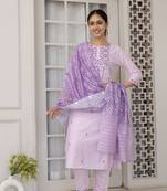 Lavendar viscosee embroidery work ethnic salwar suit
