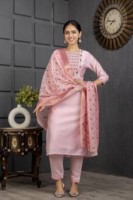 Baby pink viscosee embroidery work ethnic salwar suit 1