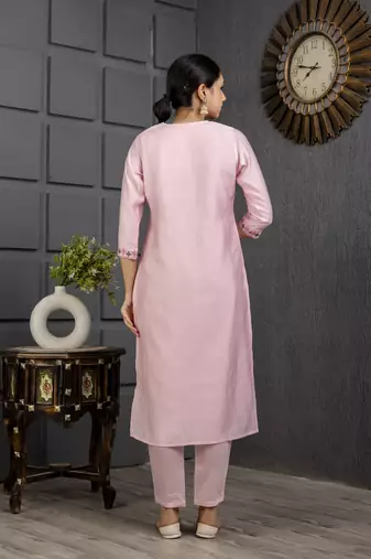 Baby pink viscosee embroidery work ethnic salwar suit
