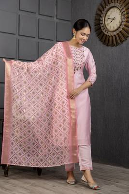 Baby pink viscosee embroidery work ethnic salwar suit 3