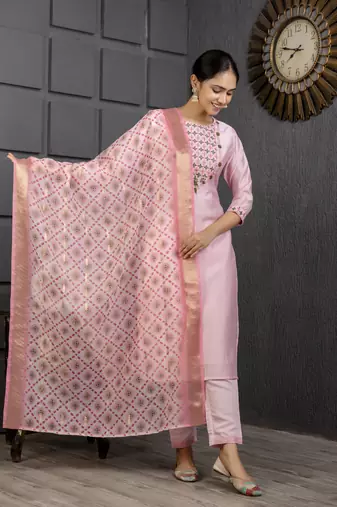 Baby pink viscosee embroidery work ethnic salwar suit