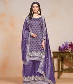 Purple gold crush fabric embroidery work heavy looks palazzo dress