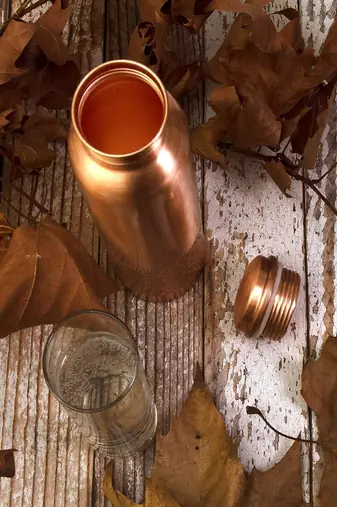 Voidrop pure copper water bottle leak proof 1 ltr brown-copper vessel water bottle-capacity 34 oz plain copper bottle
